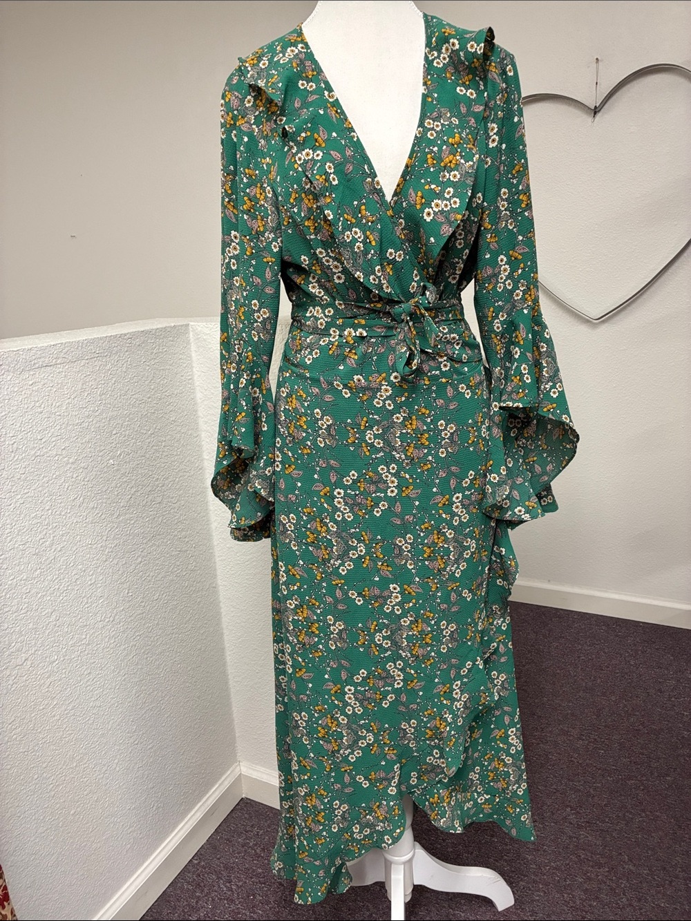 Max Studio Green Floral Wrap Maxi Dress Size XL